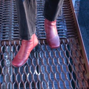 Red leather boots